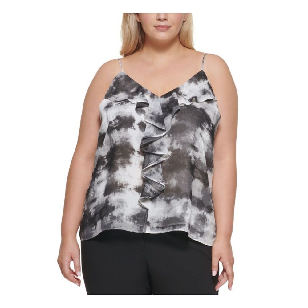 CALVIN KLEIN Womens Gray Adjustable Straps Lined Cami Top Plus 2X